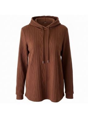 SHEIN Brown Cable Knit Hoodie S | Raglan Sleeve Drawstring Pullover